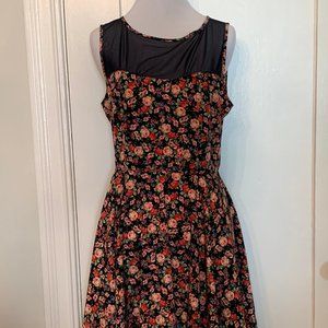 navy floral print knee length dress